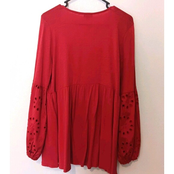 Torrid Red Eyelet Sleeve Peasant Babydoll Top Size 0 (L) Cotton Modal - Picture 4 of 10